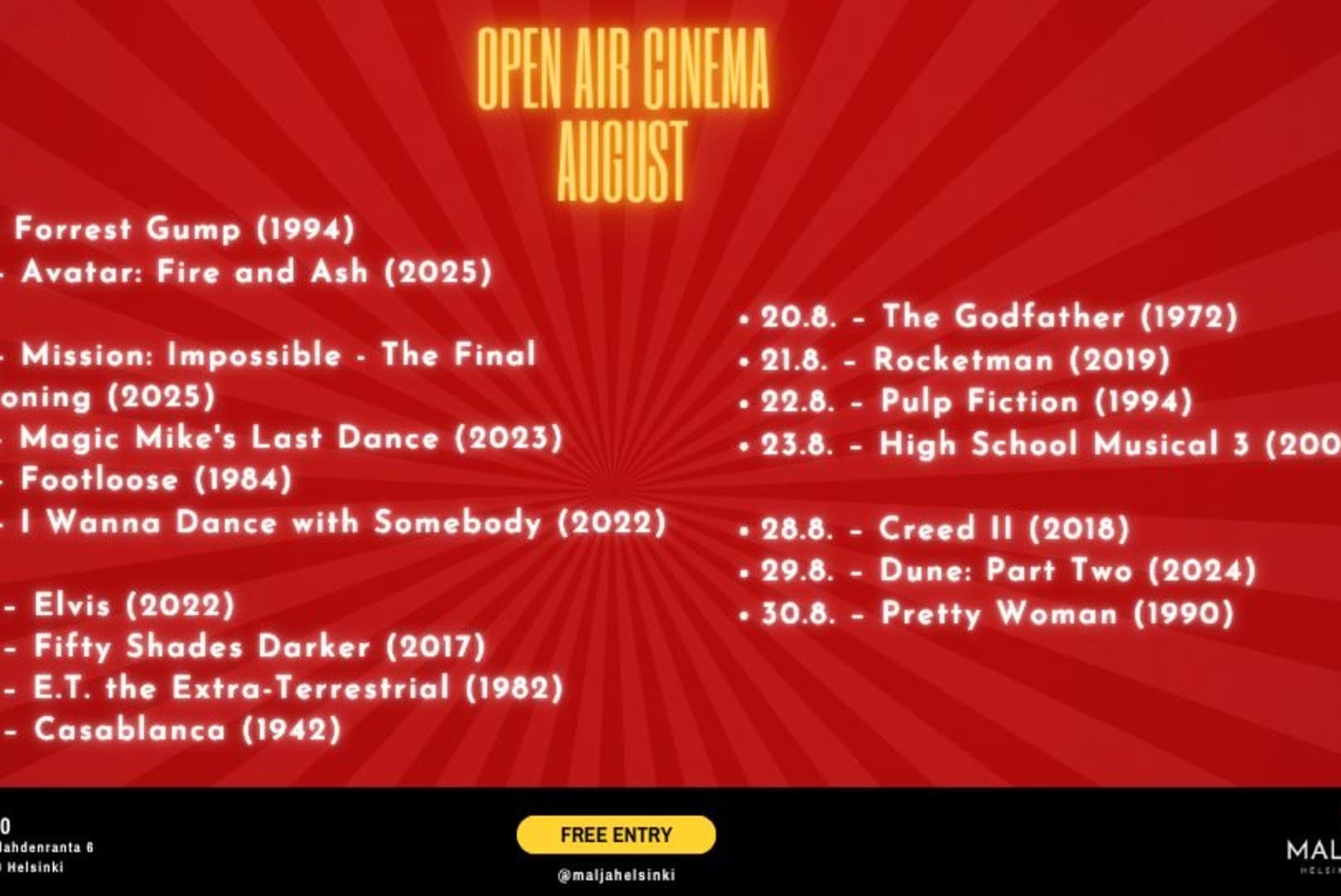 Open Air Cinema / elokuu - tapahtuman kuva