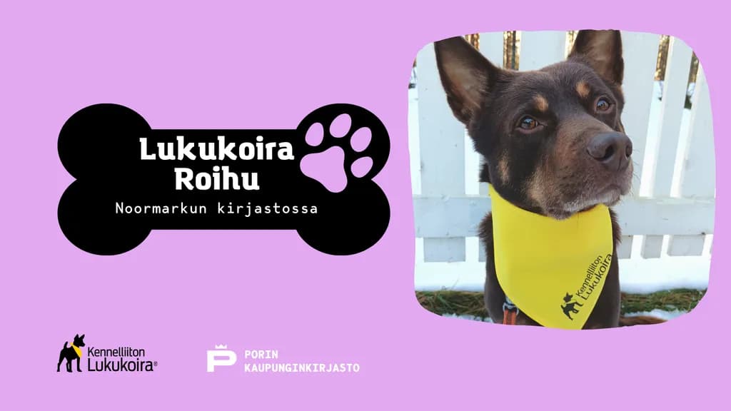 Lukukoira Roihu Noormarkun kirjastossa - tapahtuman kuva