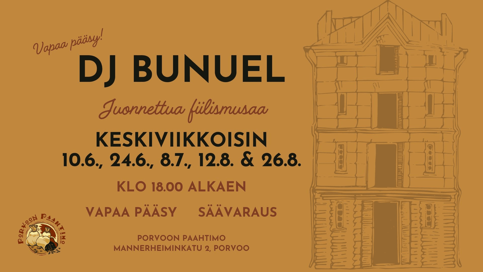 Fiilismusiikkia Paahtimon proomulla - Dj Bunuel - tapahtuman kuva